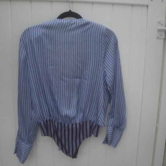 Zara Blue Striped Knot Plunging Bodysuit Small - Picture 7 of 8
